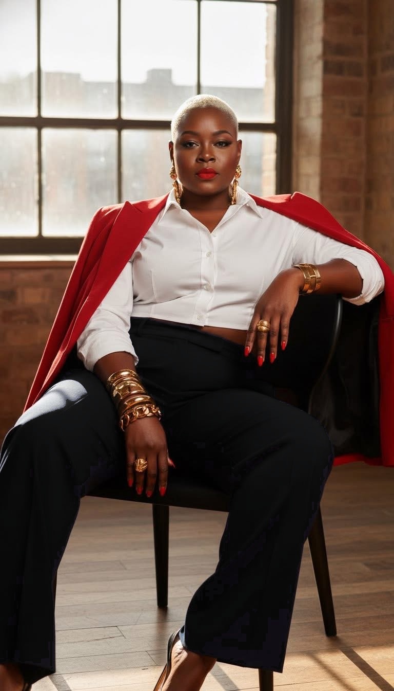 Dinecia Chanel seated confidently in a red jacket as the woman behind The BrandHER Agency