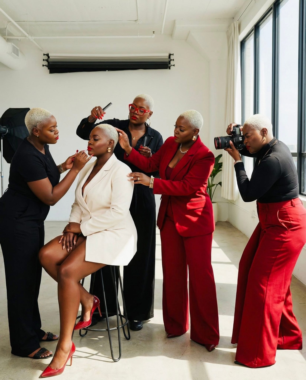 The BrandHER team styling a client during The Roster experience